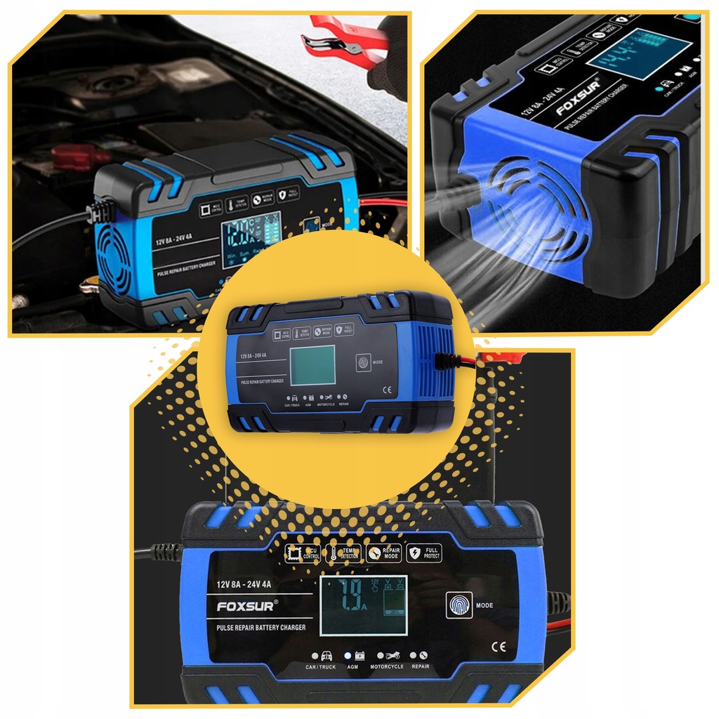 Prostownik AUTOMATYCZNY SAMOCHODOWY FUNKCJA NAPRAWY DO AKUMULATORÓW 12V 24V Stan opakowania oryginalne